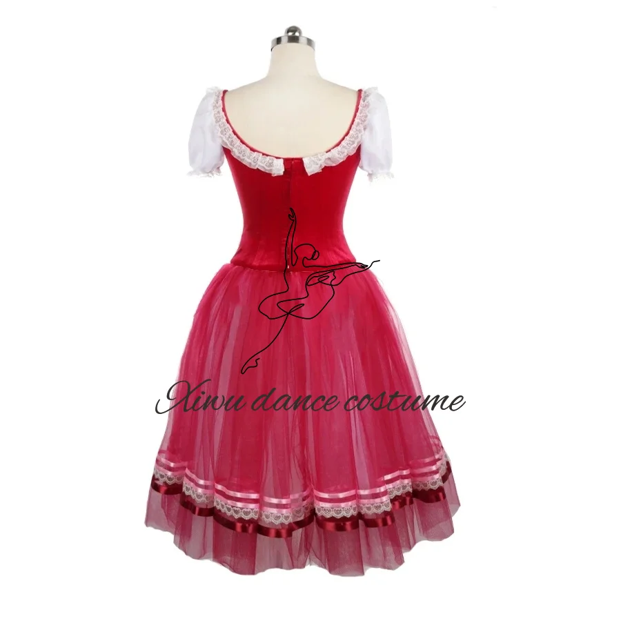 Robe Giselle en velours paon pour filles, Tutu de Ballet romantique rouge long, costume de scène de ballet professionnel, compétition pour femmes