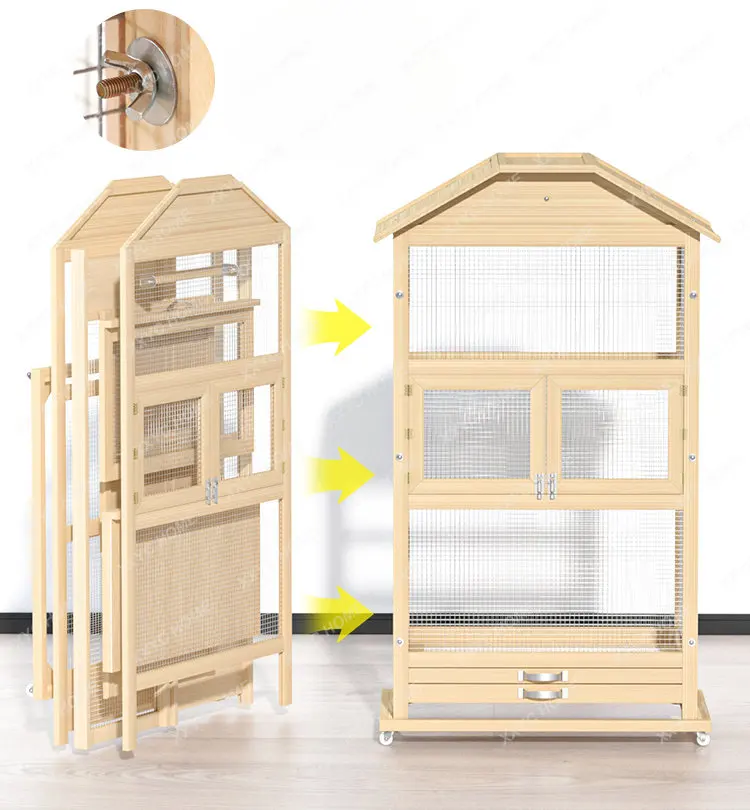 

Parrot Cage Solid Wooden Large Oversized Peony Tiger Skin Brother Qi Brother Xuan Feng Bird Cage Home