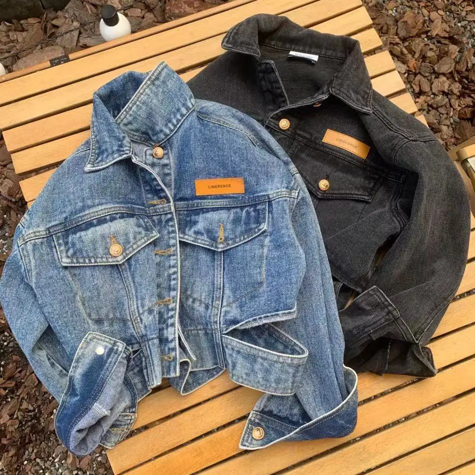 

Детская одежда, новинка 2023 года, модная весенне-осенняя джинсовая куртка с жемчугом для девочек, повседневная простая милая детская джинсовая куртка
