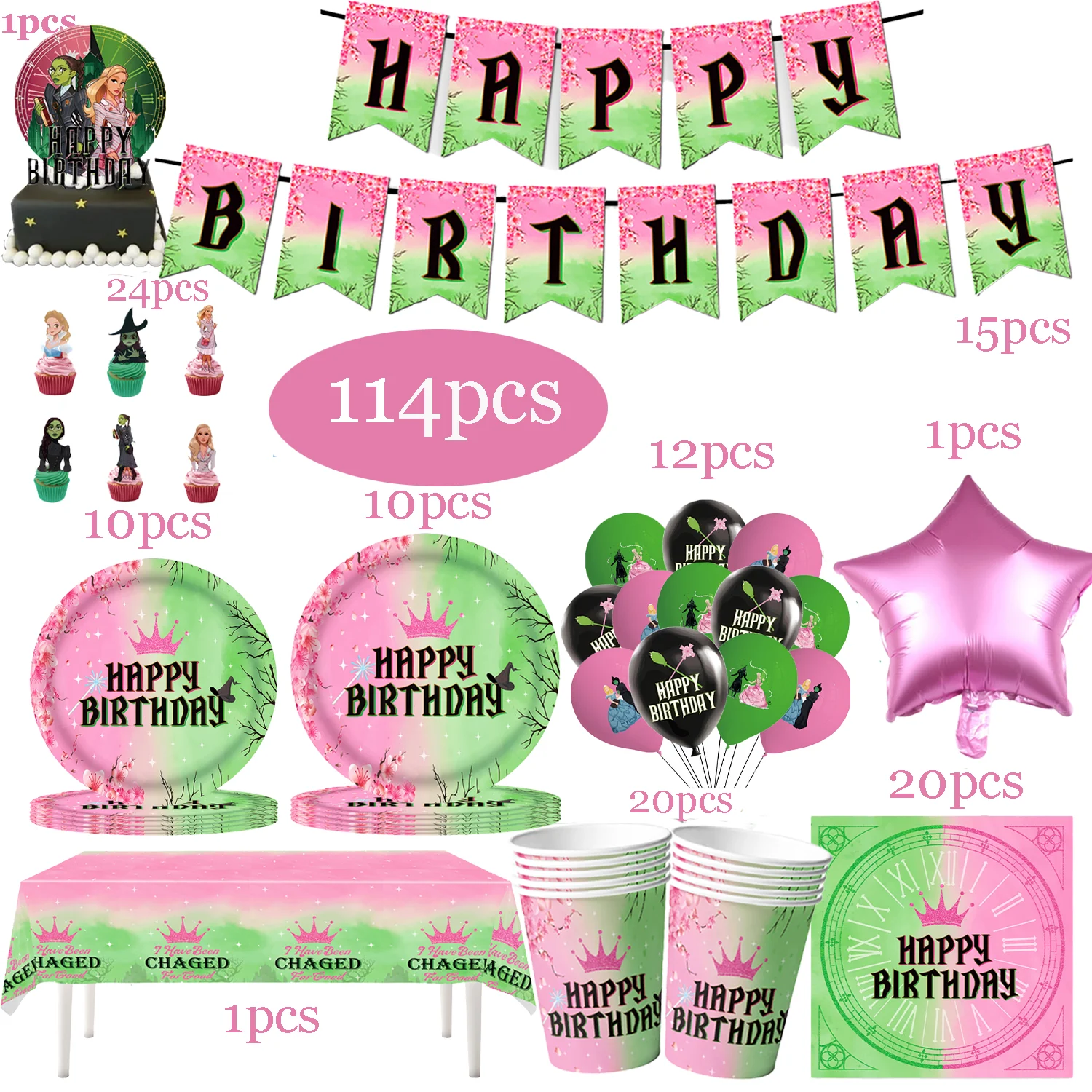 

Wicked Birthday Party Decorations Disposable Tableware Cup Plate Napkins Banner Tablecloth Magic Witch Kids Party Supplies Set