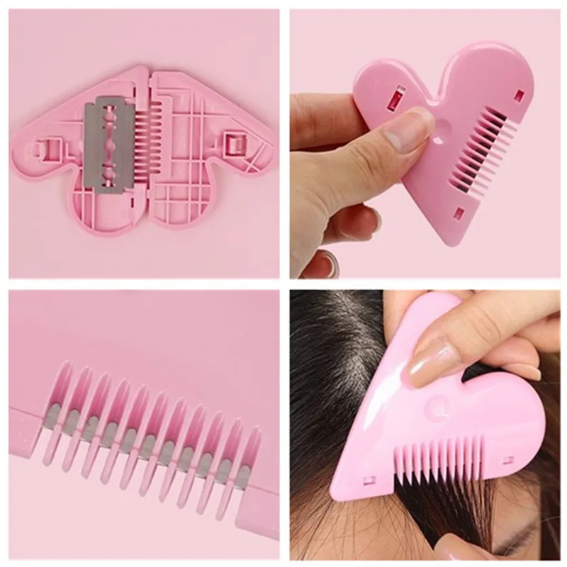 Cute Bangs Trimming Artifact Children\'s Trimmer Peach Heart Double-sided Hair Brush DIY Women Hair Trimmer Fringe Cut Tool