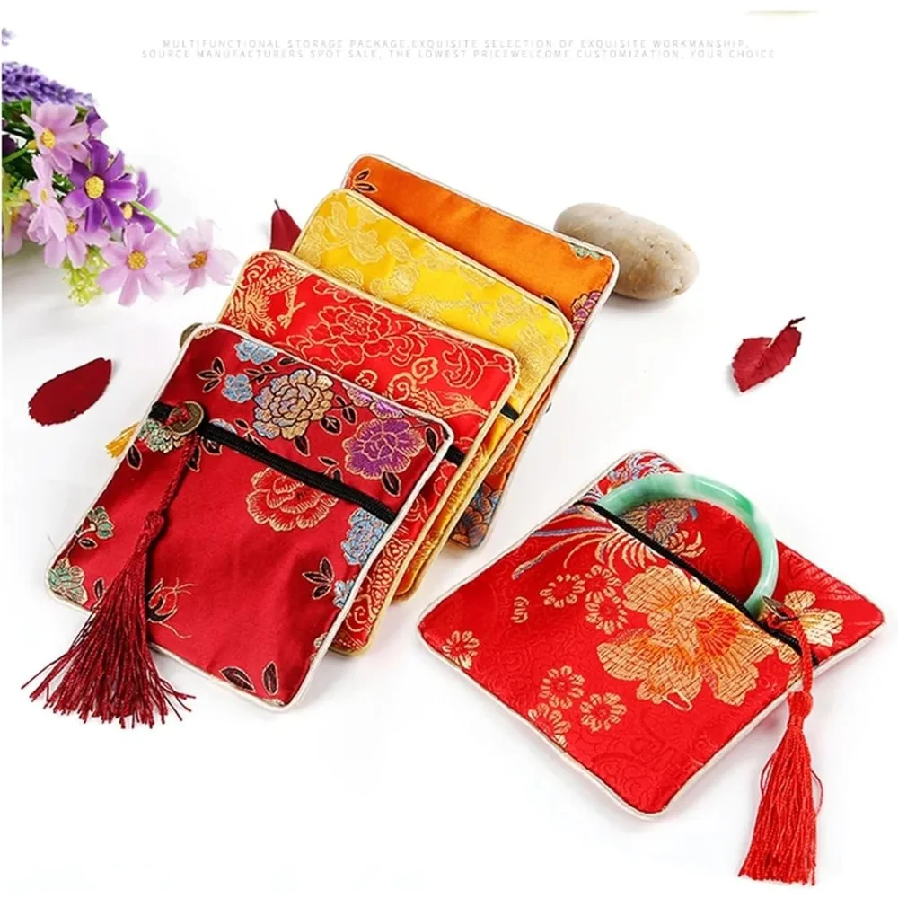 

5pcs Traditional Chinese Jewelry Bag Sets for Women's Day, Mother's Day Gifts, Zippered Storage Bags for Accessories and Gifts