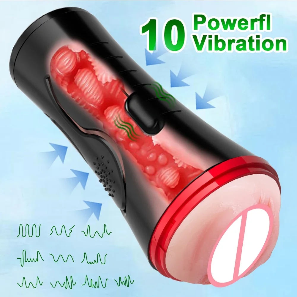 Mens Sex Toys Male Masturbator Vibrating Masturbator Squeezable Pocket Pussy for Men Vagina Plump Masturbating Sex Toys for Men