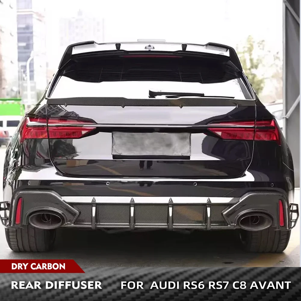 Car Rear Bumper Diffuser Lip Spoiler For Audi RS6 RS7 C8 Avant 2019-2021 Dry Carbon Rear Diffuser Spoiler Splitters Protector