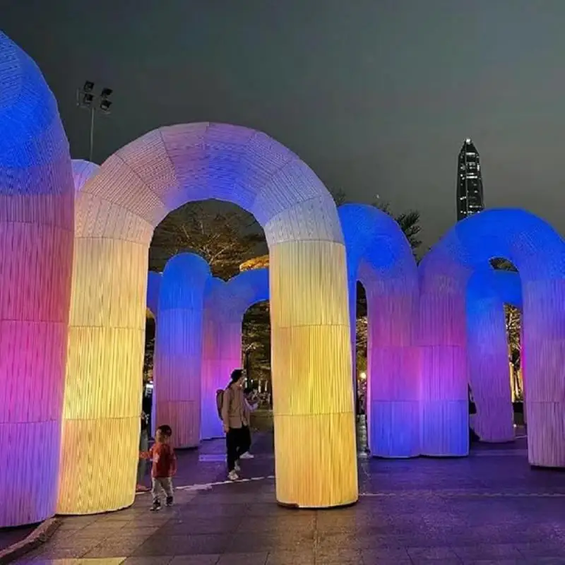 Inflatable Led Arch With Flowing Lights Colorful Archway Wedding Rainbow Illumination U-shaped Gate Outdoor Party Decoration
