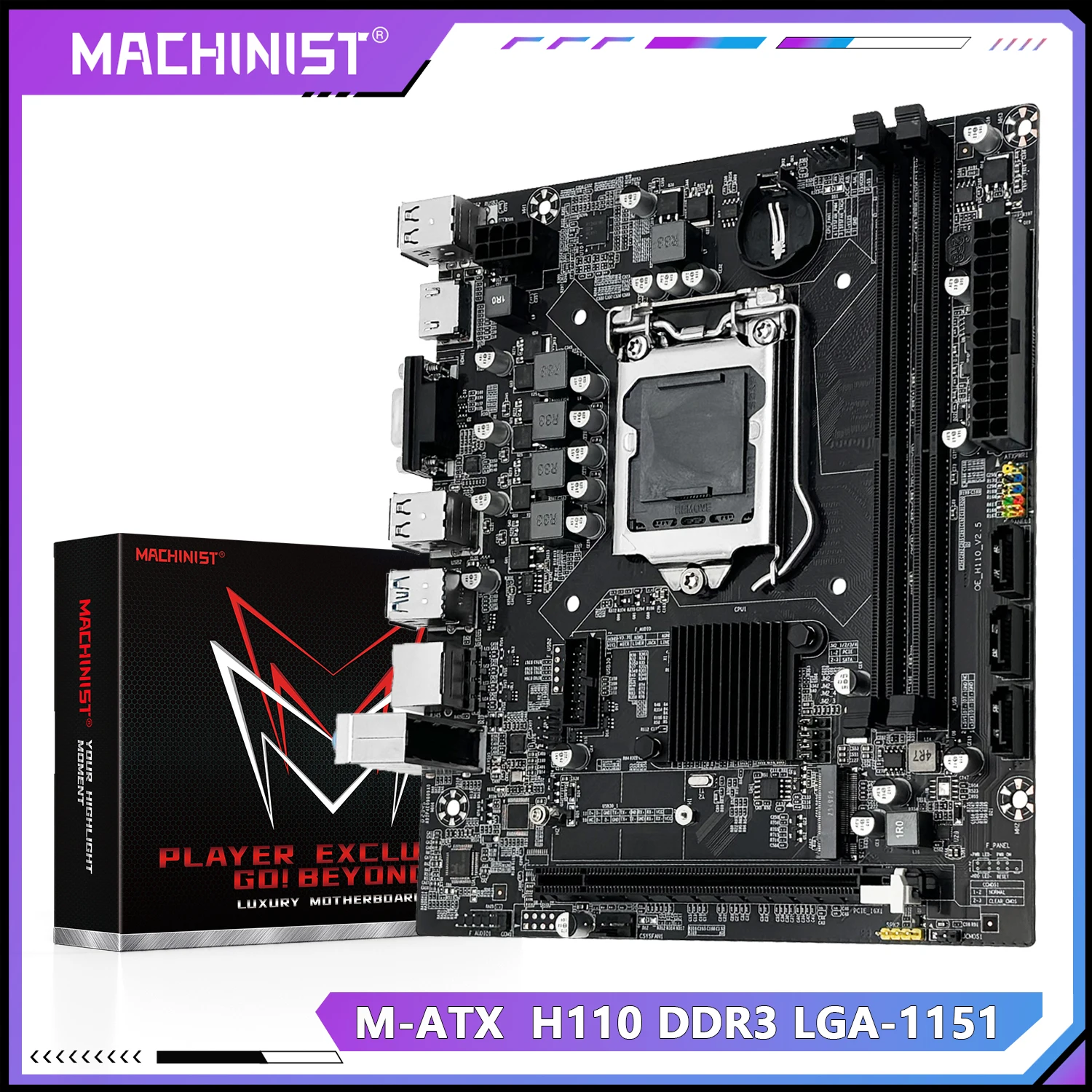 

Материнская плата MACHINIST H110 LGA 1151 поддерживает процессоры Intel Core, оперативную память DDR4 и NVME M.2 SDD, VGA, HDMI.