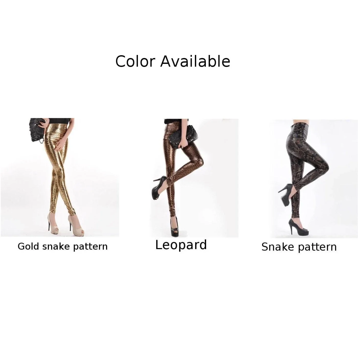 Women\'s Sexy Faux Leather Leopard Patterned High-Waist Shiny Wet Shiny Print Slim Pants Elastic Leggings Cropped Ladies Pants