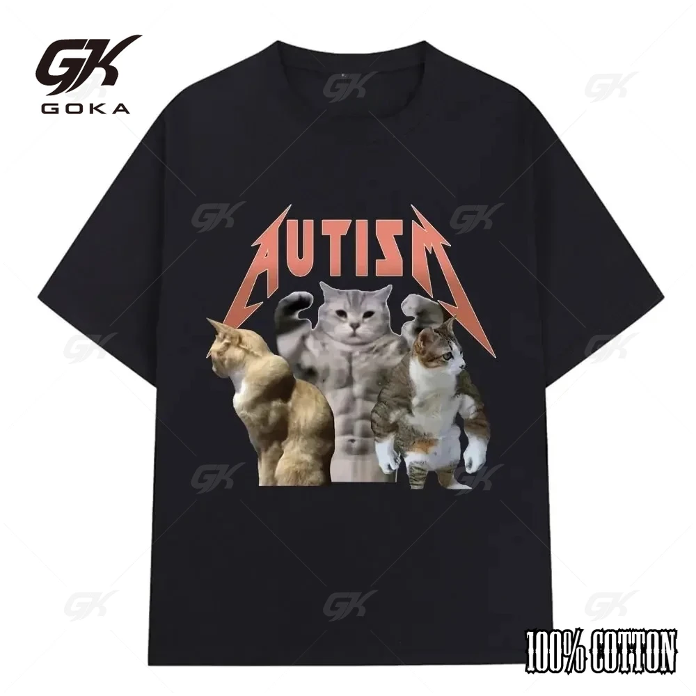 Streetwear Hip Hop Harajuku Buff Cats Autism Meme T-shirt Fitness Gym Fashion Short Sleeve Men Women Cotton Comfort tees tops