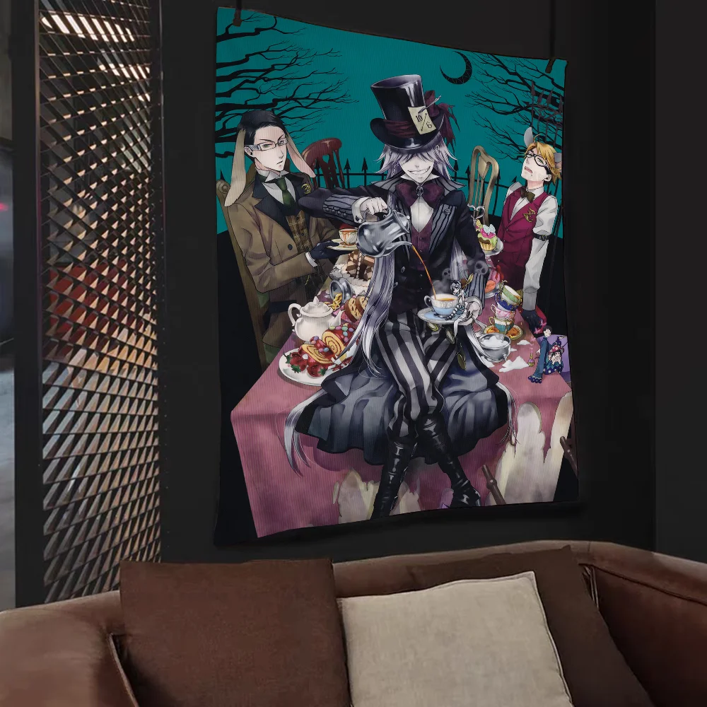 Black Butler Anime Tapestry Hanging Tarot Hippie Wall Rugs Dorm Wall Hanging Sheets