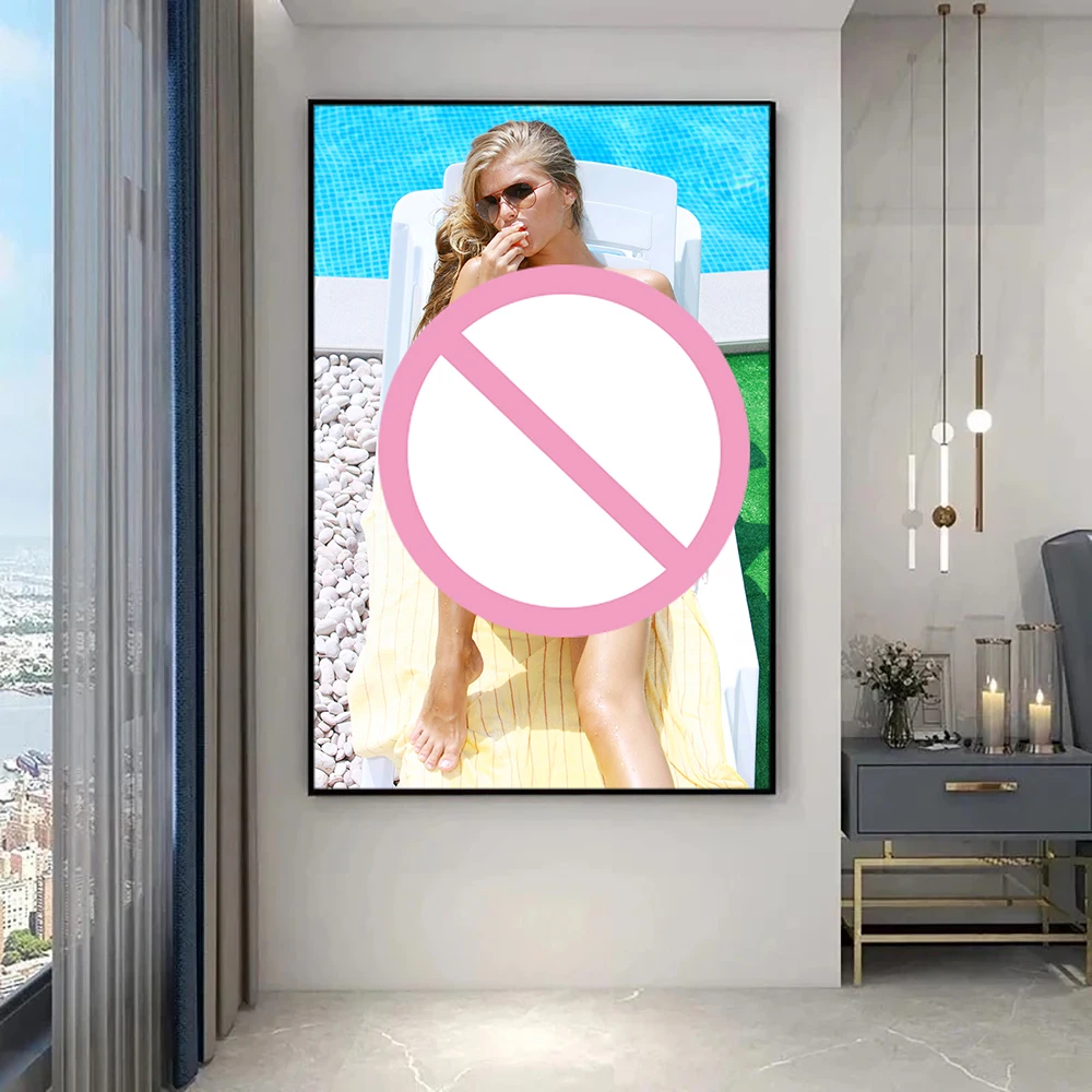 The Woman Sunbathing Canvas Painting Aesthetic Posters & Prints Wall Art Picture for Room Home Decor Illustration