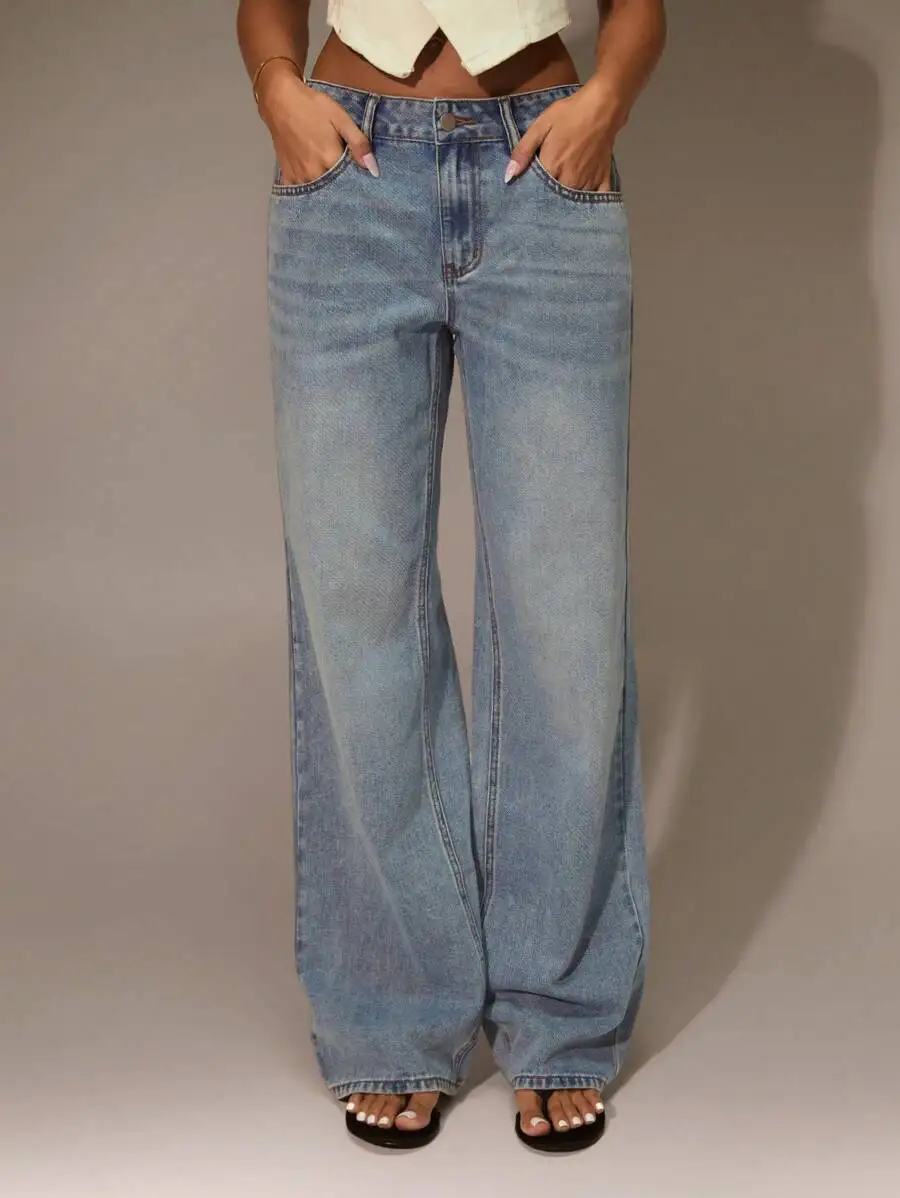 

Женские джинсы с широкими штанинами и низкой посадкой, повседневные брюки в стиле Y2K для уличной моды и концертных образов