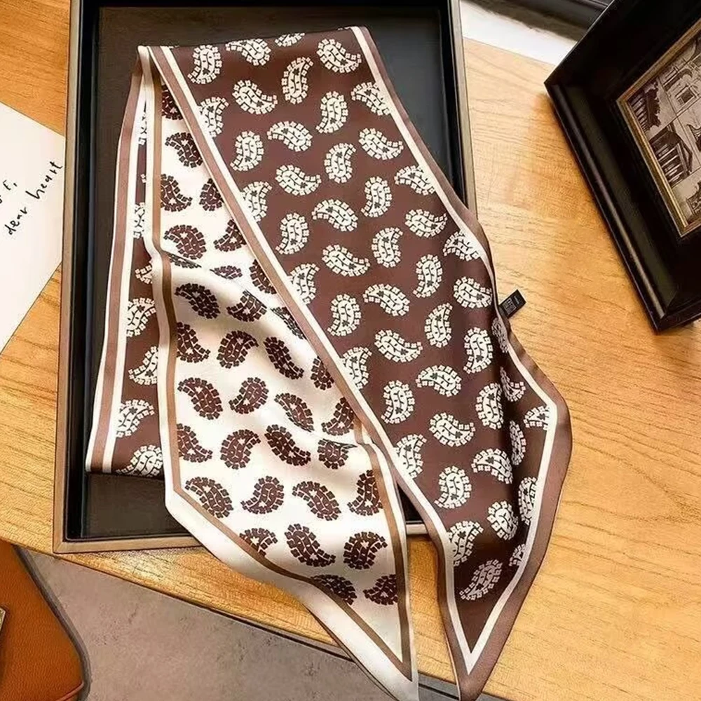 Neues Design Bedruckter Schmaler Schal Kariertes Haarband Schals für Frauen Schmale Seidenschals Taschenbänder Luxusmarke Handgelenk-Tuch Foulard
