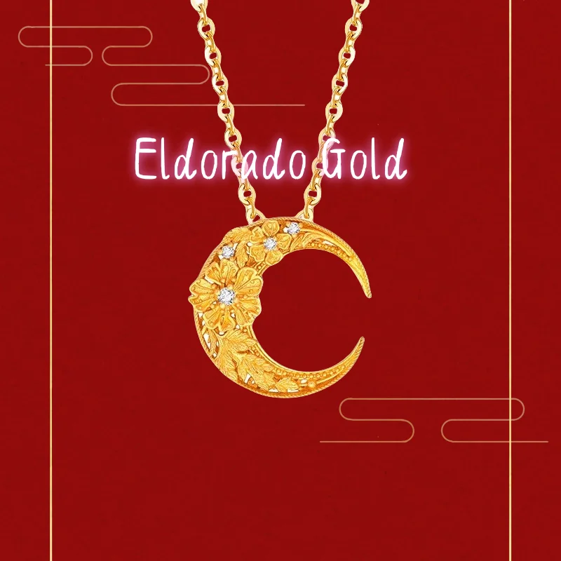 

9999 real glod Golden dot diamond Laurel Goddess Collarbone necklace, ancient method gold fashion Hollowed-out flower moon neckl