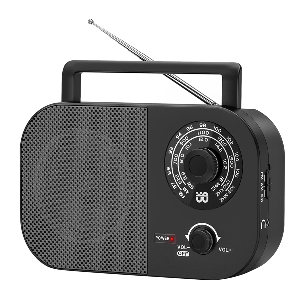 Portable Radio AM FM SW Transistor Radio Battery DC or AC Power, 5W Big Speaker, Large Tuning Knob Outdoor Pocket Radio