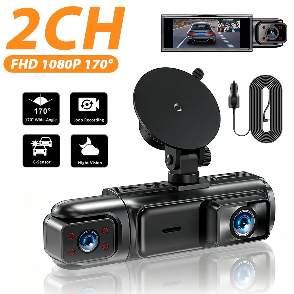 Dashcam Dual Channels FHD 1080P DVR Black Box Night Vision 24h Parking Gravity Sensing Loop Recording Video Recorder Dash Camera