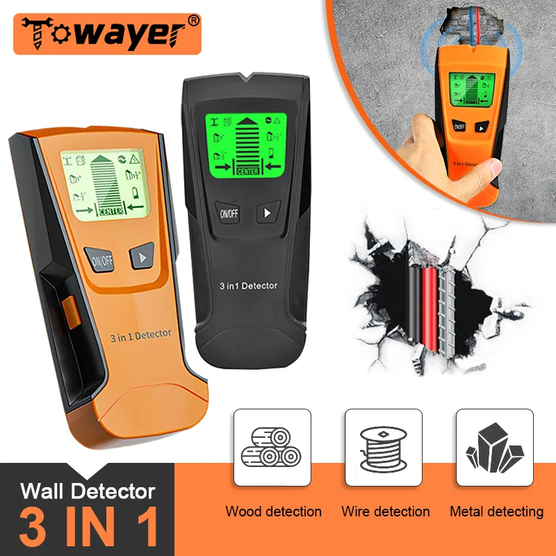 3 In 1 Metal Detector Find Metal Wood Studs AC Warning Voltage Live Wire Gadgets Detect Wall Electric Box Finder Wall Scanner