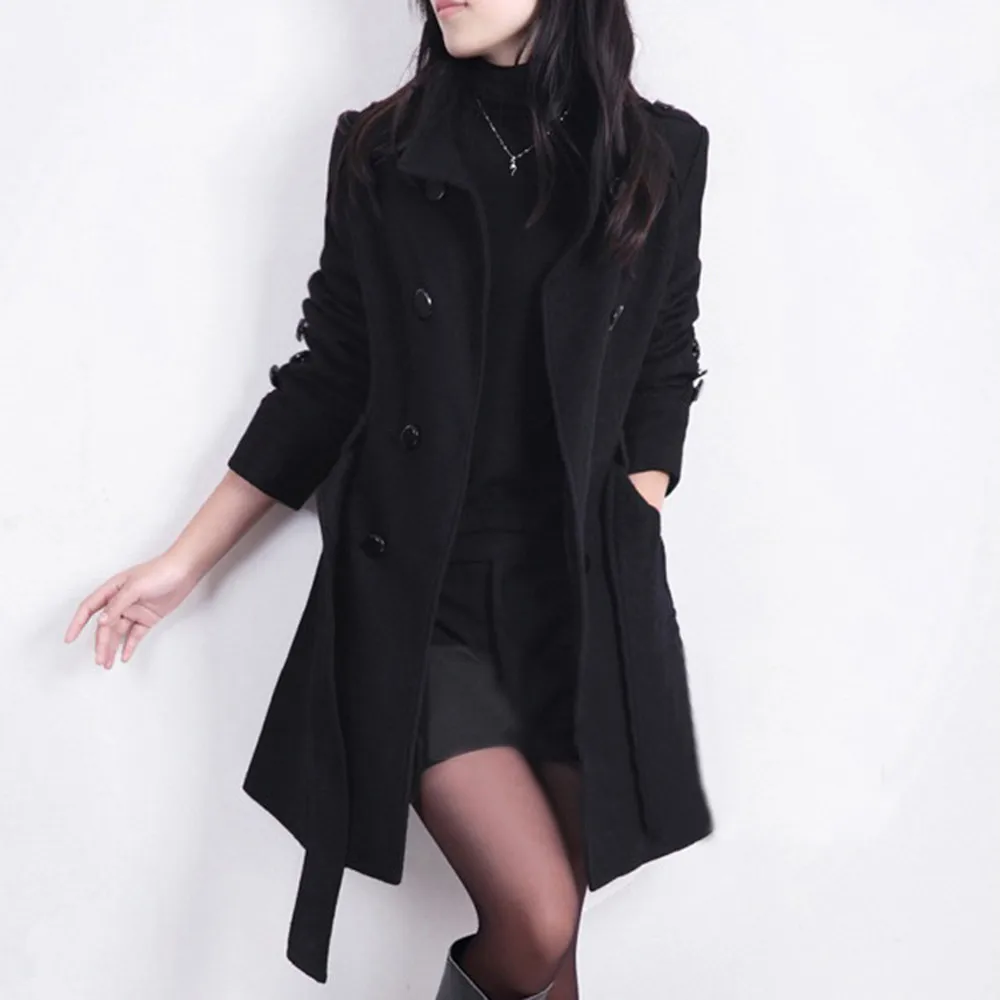 Women Winter Warm Jacket Coat With Belt Solid Color Korean Fashion Loose Long Sleeve Single-Breasted Thickened Overcoat Female