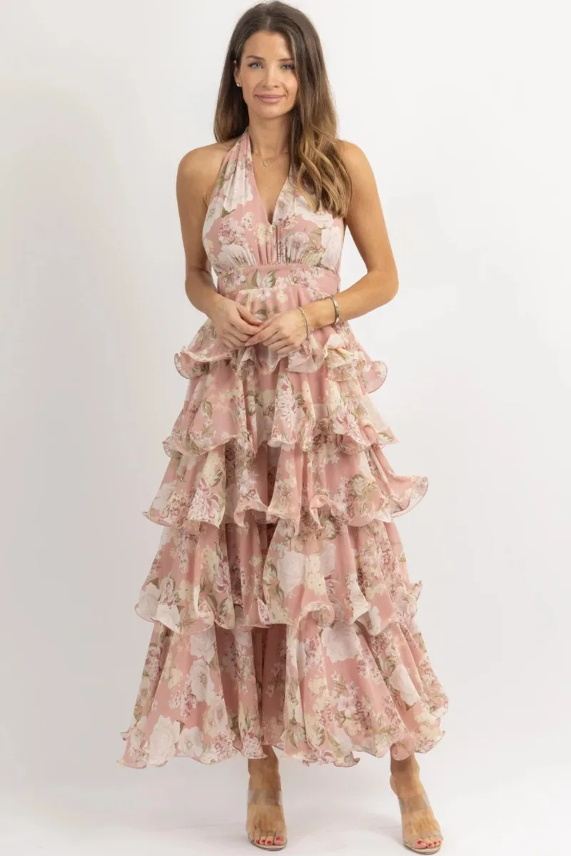 Böhmisches Blumen-Tiered-Kleid 2026 Neckholder Rückenfreies Korsett-Cocktailkleid Elegantes Hochzeitsgast-Strandparty-Sommerkleid – Detail 8