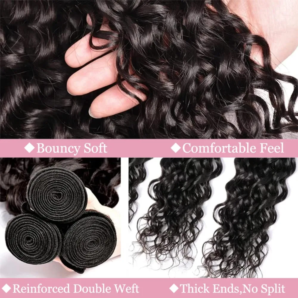 Human Hair Bundles Extensions 26 28 30 Inches Deep Wave Natural Color Curly Human Hair Bundles For Woman Virgin Hair Extensions