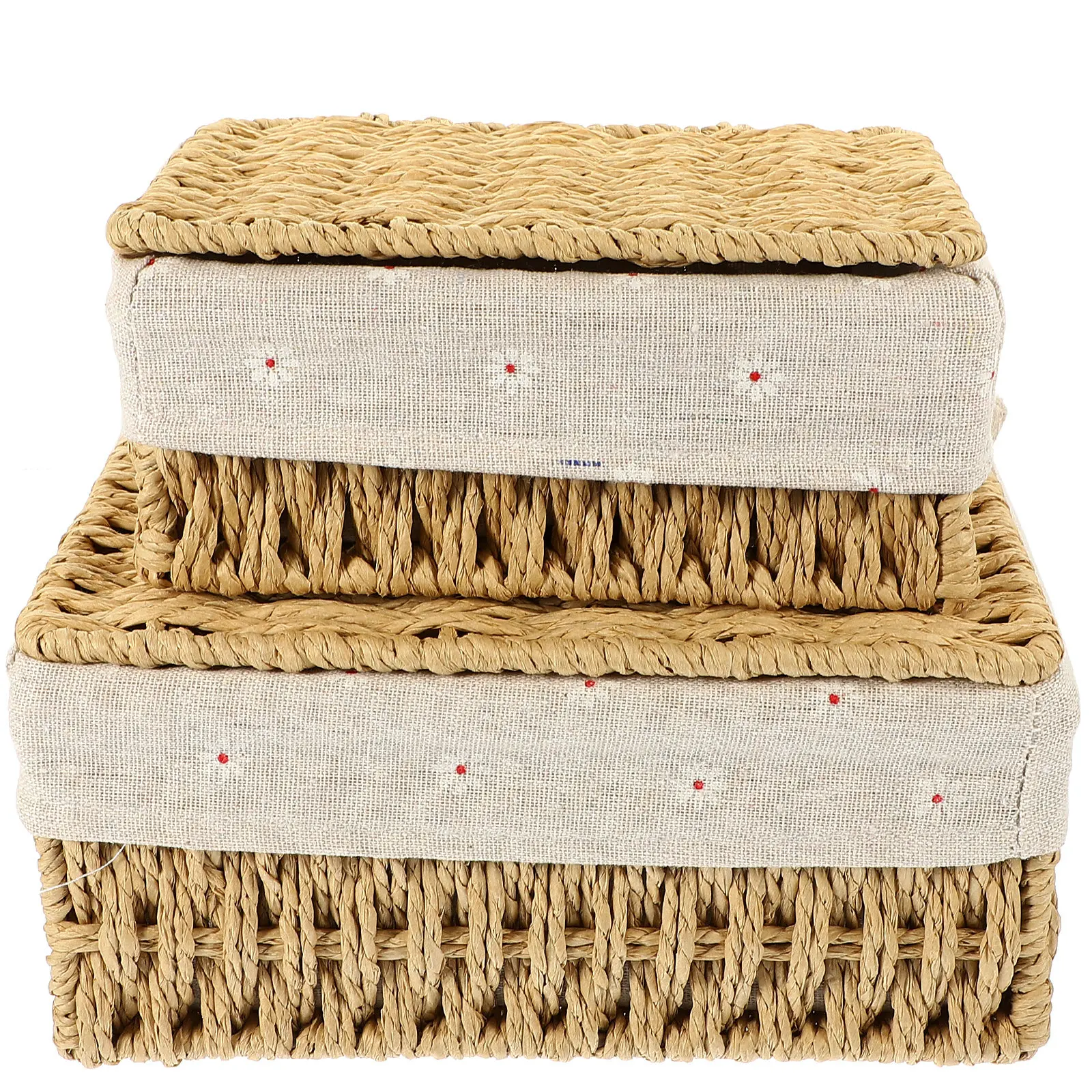 

2Pcs Covered Woven Storage Baskets Cotton Linen Lining Removable Basket Set for Bathroom Nursery Kitchen Organization