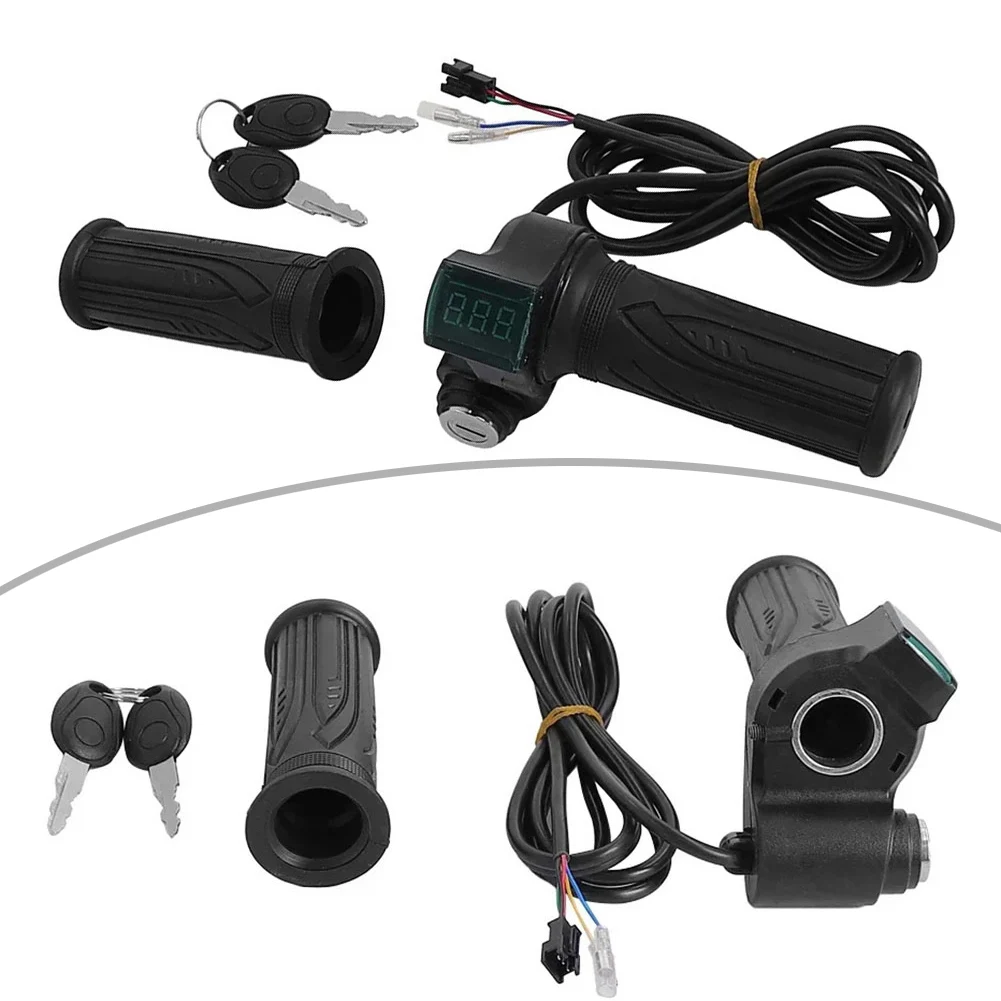 

1 пара дроссельной заслонки для электровелосипеда, ручка дроссельной заслонки для электрического велосипеда со светодиодным дисплеем, руль, акселератор, аксессуары для электромобилей