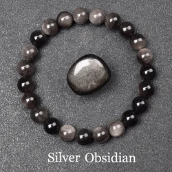 Natural Silver Color Obsidian Bracelet Men Women Original Natural Stone Beads Black Crystal Gems Sheen Energy Protection Jewelry