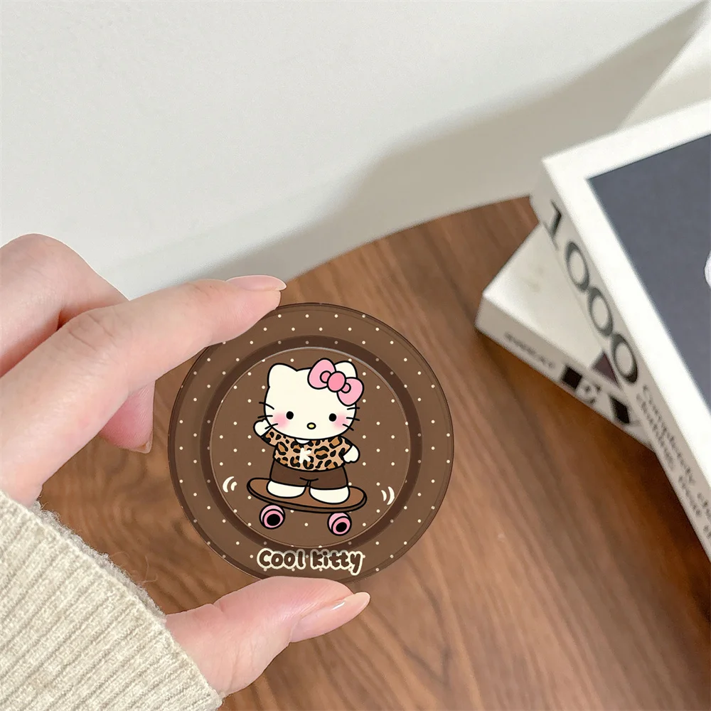 

New INS Cute Polka Dot Leopard Skateboard Kitty Cat Magnetic Telescopic Phone Stand Magsafe Portable Magnetic Stand Birthday Gif