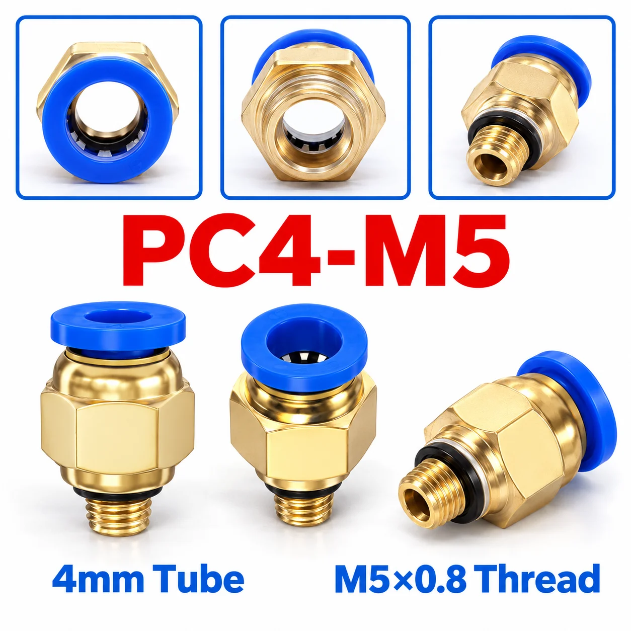 PC Series Pneumatic Push-to-Connect Straight Male Fitting 4-12mm Tube M5 1/8 1/4 3/8 1/2 Brass Air Hose Connector