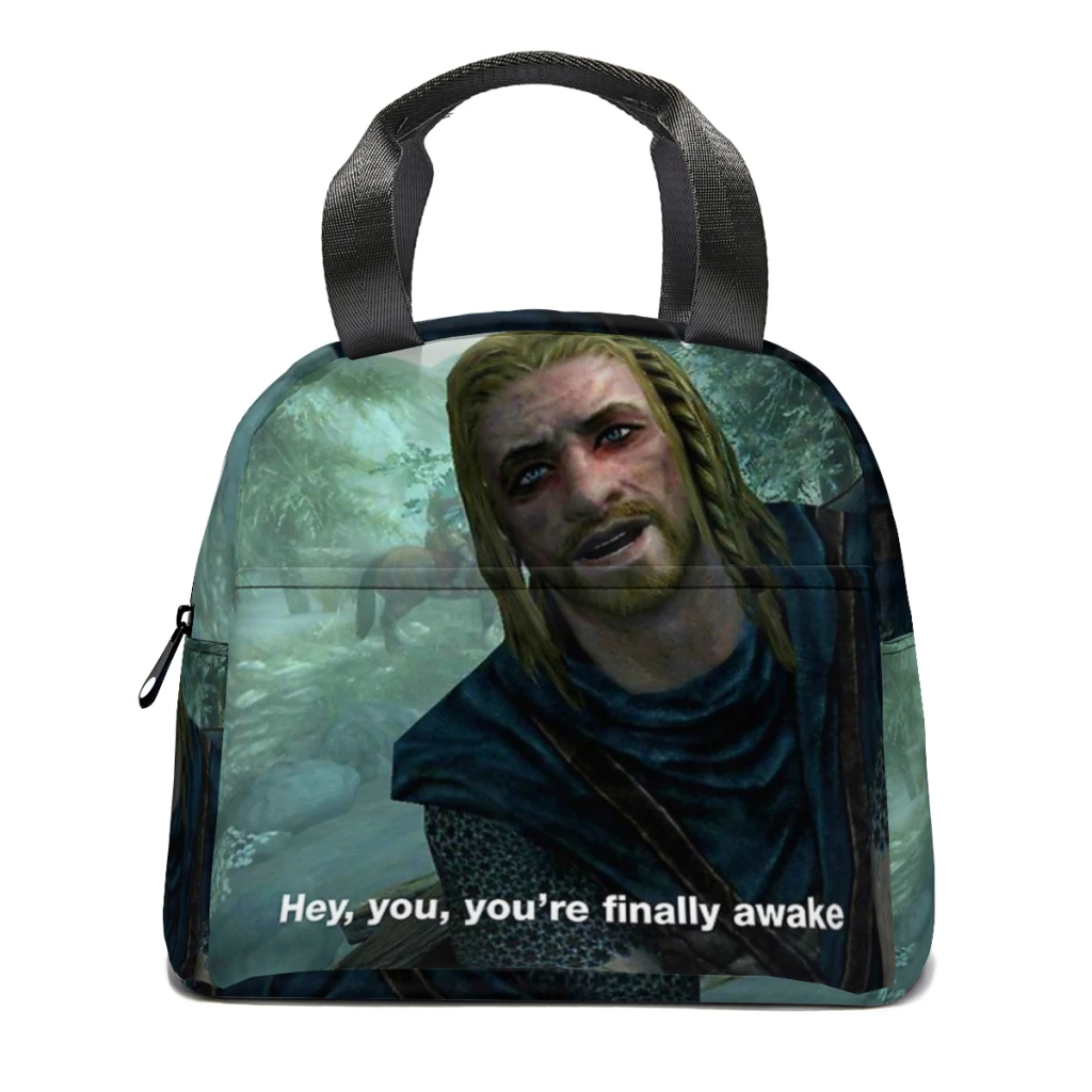 

Hey You You're Finally Awake - Skyrim Meme Insulated Thermal Cooler Bag Lunch bag Foods Drink Storage Leakproof Picnic