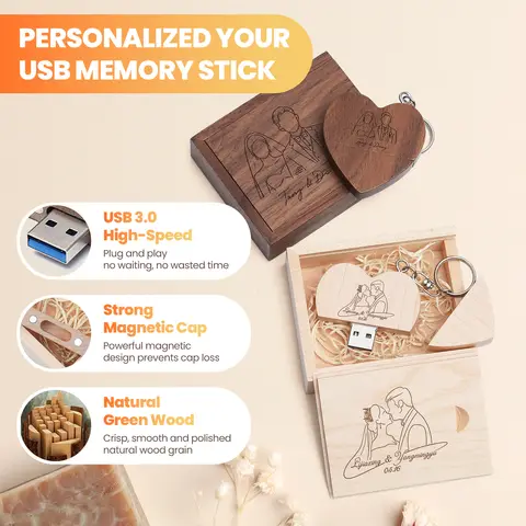 JASTER Wooden Heart Shape USB Flash Drive 128GB BOX Aliexpress Pen Drives 64GB Free LOGO Memory Stick 32GB Wedding Photography