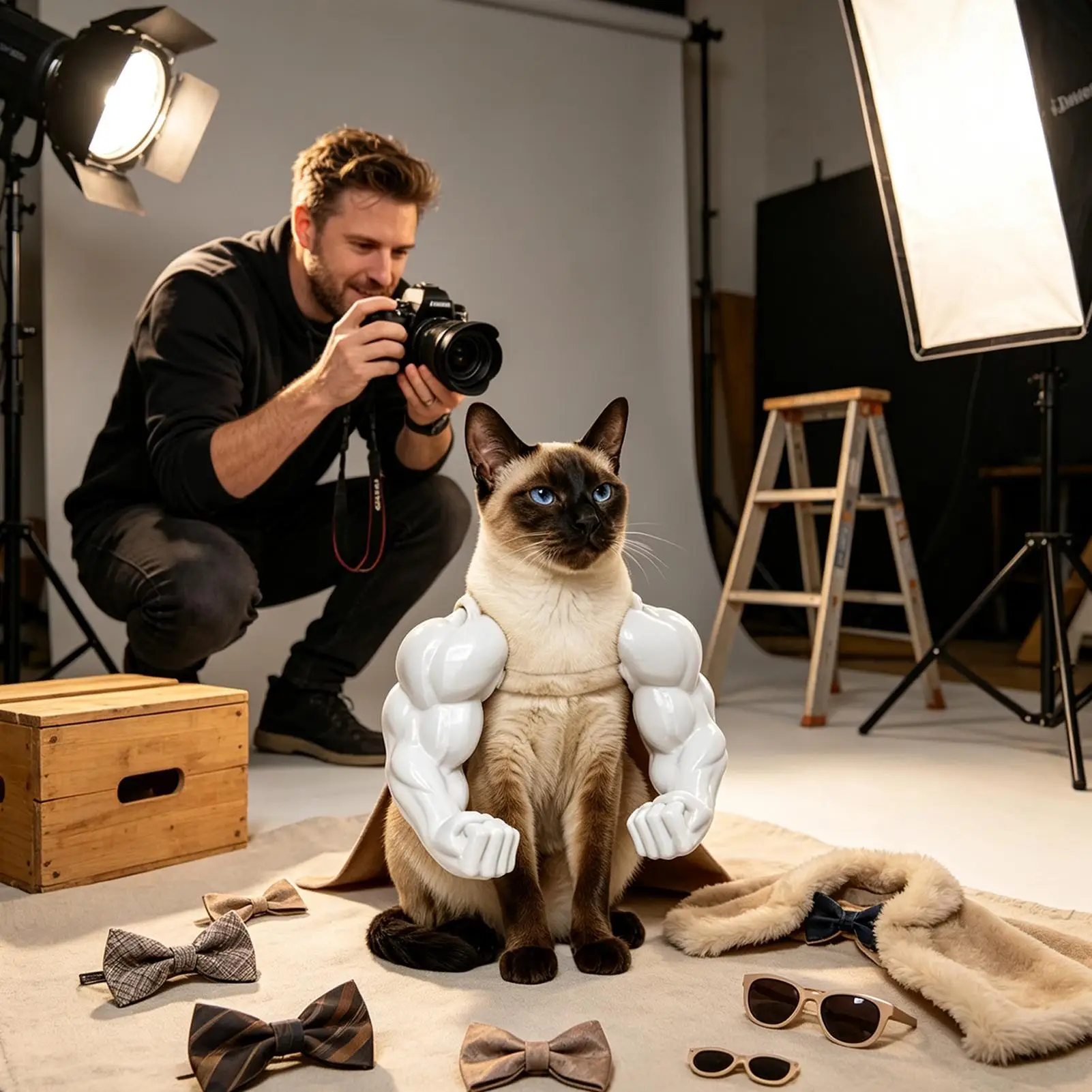 Lustiger Katzen-Muskelarm 3D-Gedruckter Unbesiegbarer Muskelarm Interaktives Hals-Hängespielzeug für Haustiere Cosplay-Kostüm-Requisiten Hundezubehör – Detail 8