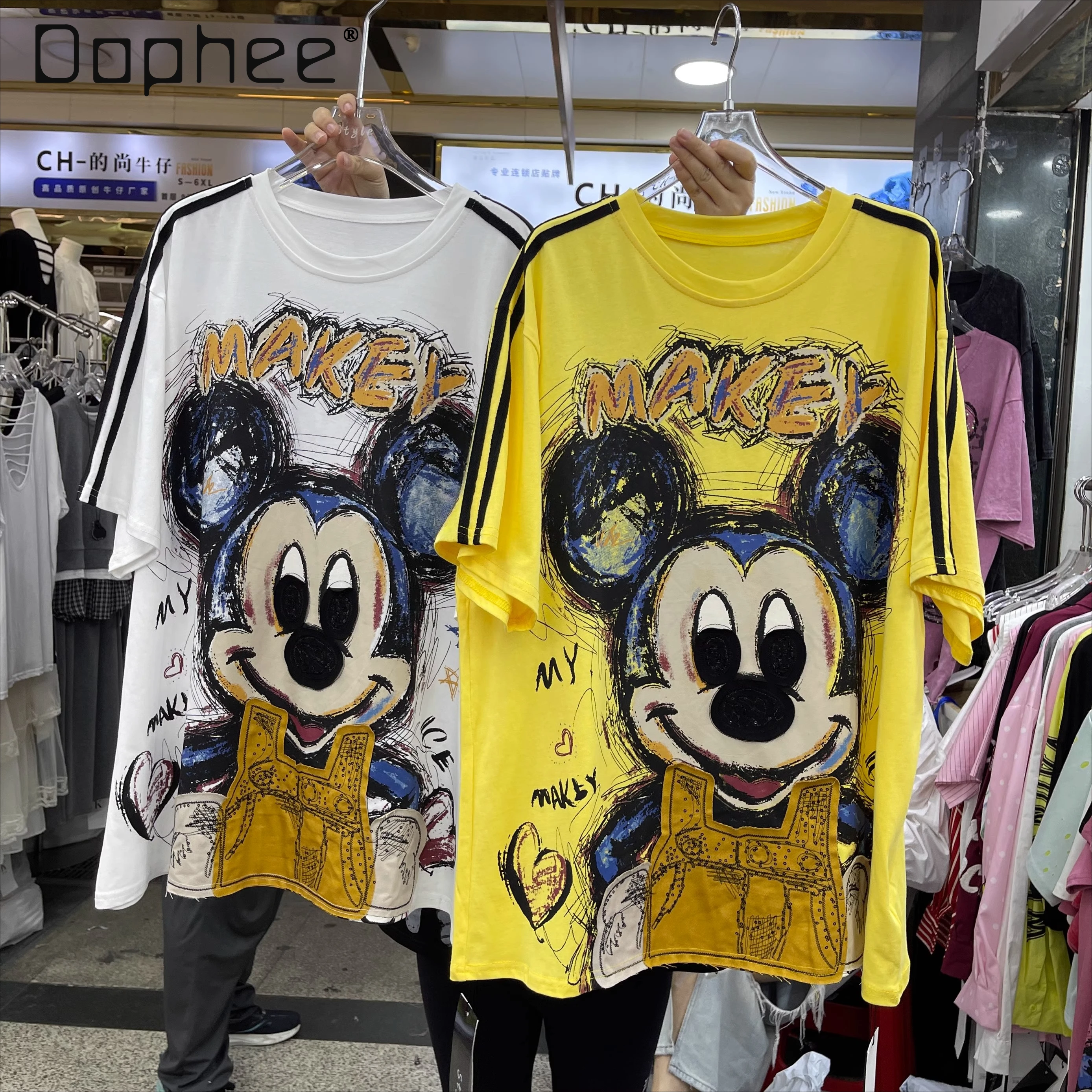 

European Trendy Brand Heavy Industry Cotton Round Neck Short-sleeved T-shirt Loose Tops Women's Summer New Y2k Top