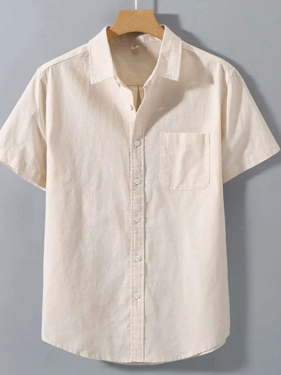 

Новая мужская льняная рубашка из хлопка и льна, летняя, повседневная, для молодежи, деловая, для отдыха, с воротником, свободного кроя, однотонная