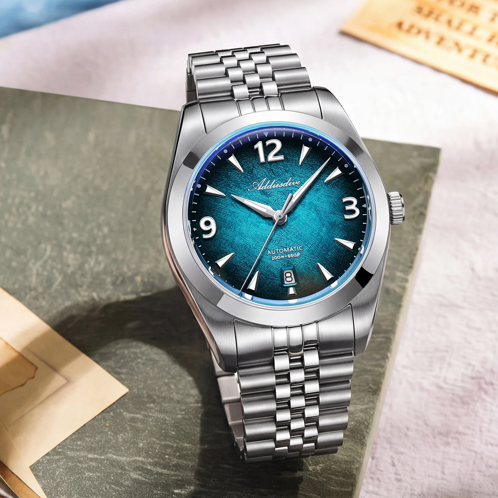 ADDIESDIVE New 39mm Men Automatic Watch Sapphire Gradient Dial 8215 Mechanical Wristwatch 200m Waterproof Luminous Watch AD2560 view 5
