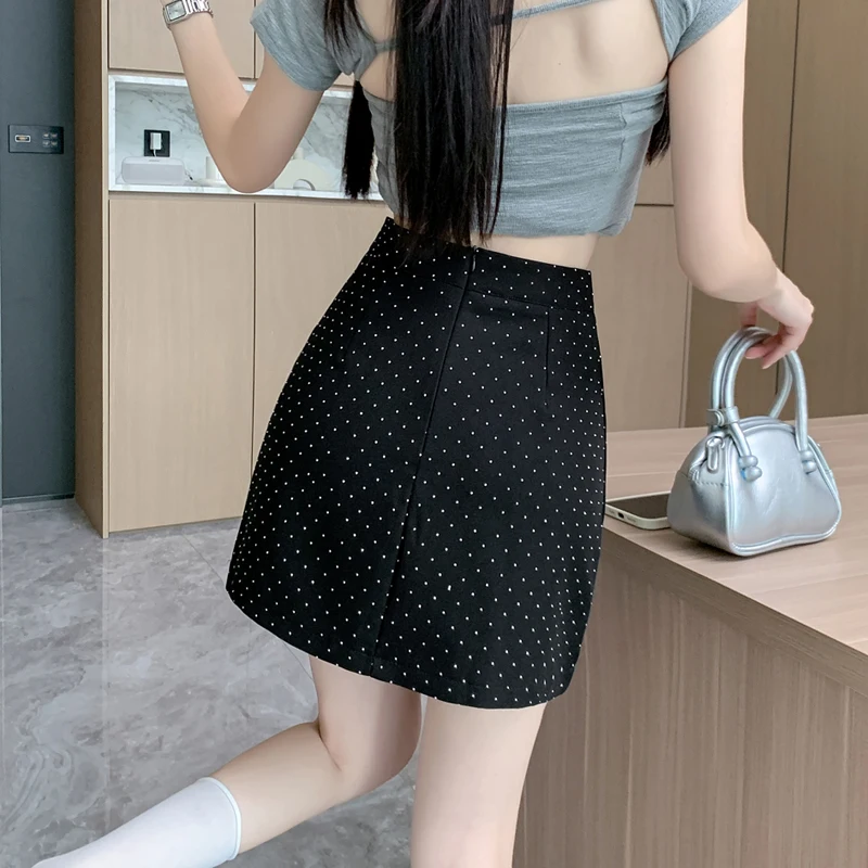 Women's High-Waisted Pleated Mini Skirt Slim Fit A-Line Streetwear Casual Non-Glossy Hottie Skinny Wrap Hip Skirts