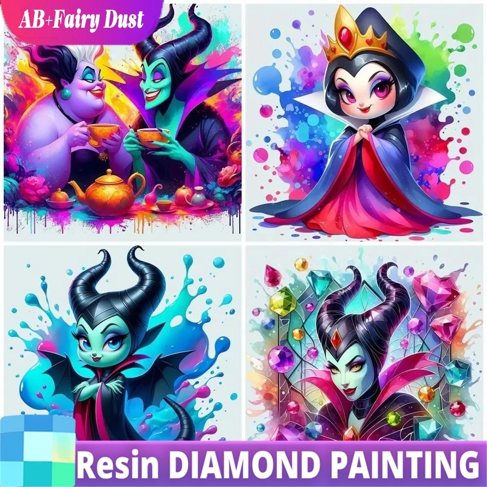 Resina fada poeira ab disney vilões pintura diamante dos desenhos animados rainha diy mosaico malévola colorido ponto cruz bordado casa