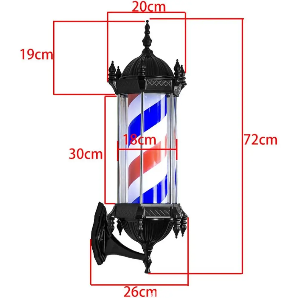 Poste de barbeiro giratório com 28 LED iluminado - listras vermelhas, brancas e azuis, sinal aberto à prova d'água para barbeiros (preto)
