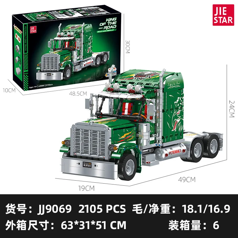 JIE-STAR JJ9069 Peterbilt 389 Truck Head Model Building Blocks - DIY Construction Toy Set for Kids