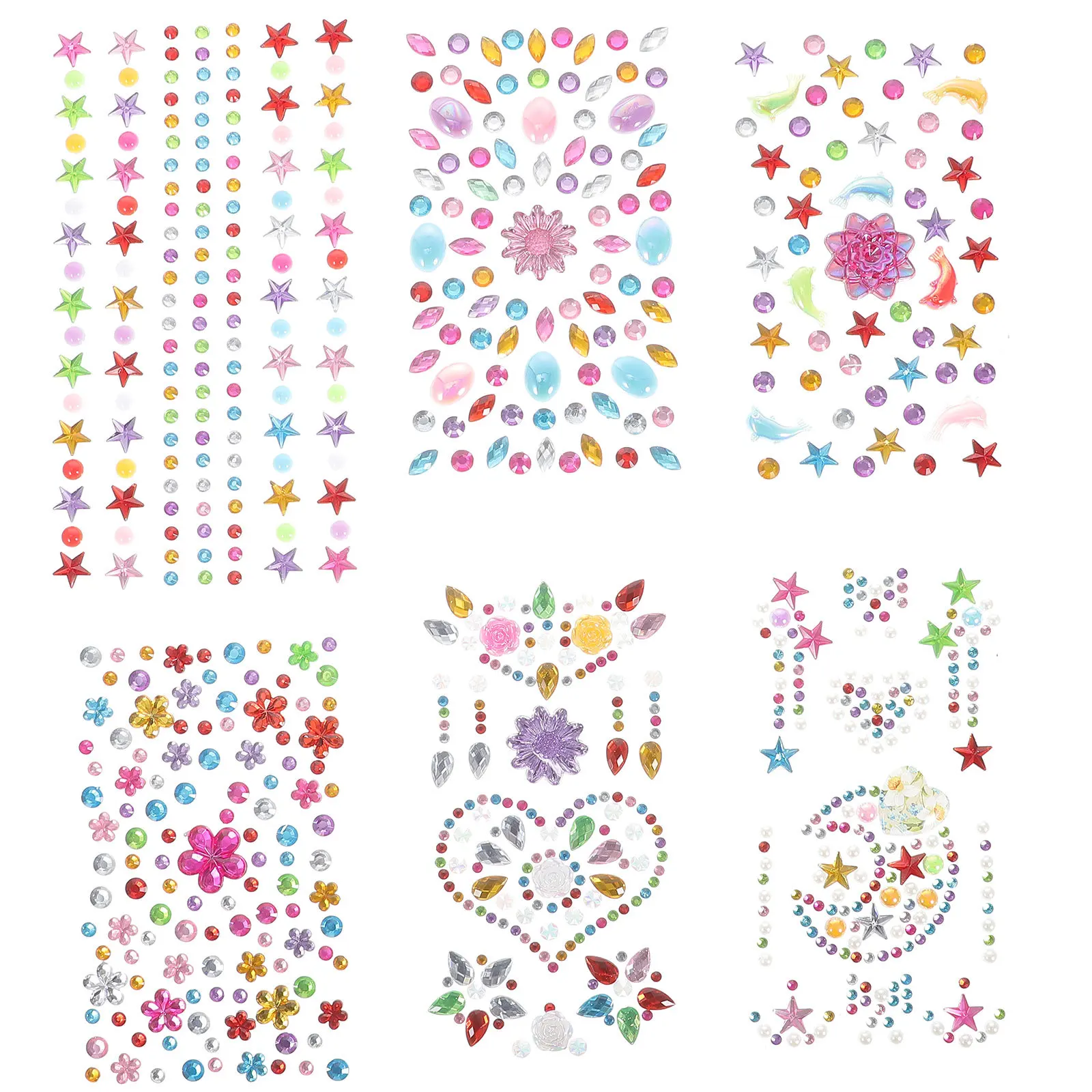 

6 Sheets Children Face Gems Bright Colors Temporary Face Jewels Easy Remove Halloween Party Body Rhinestones Festival