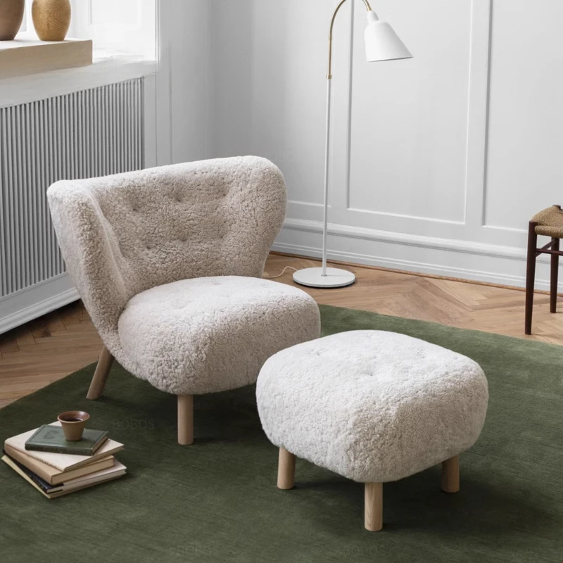 

Nordic simple modern medieval lamb wool fabric sofa single tiger chair designer furniture