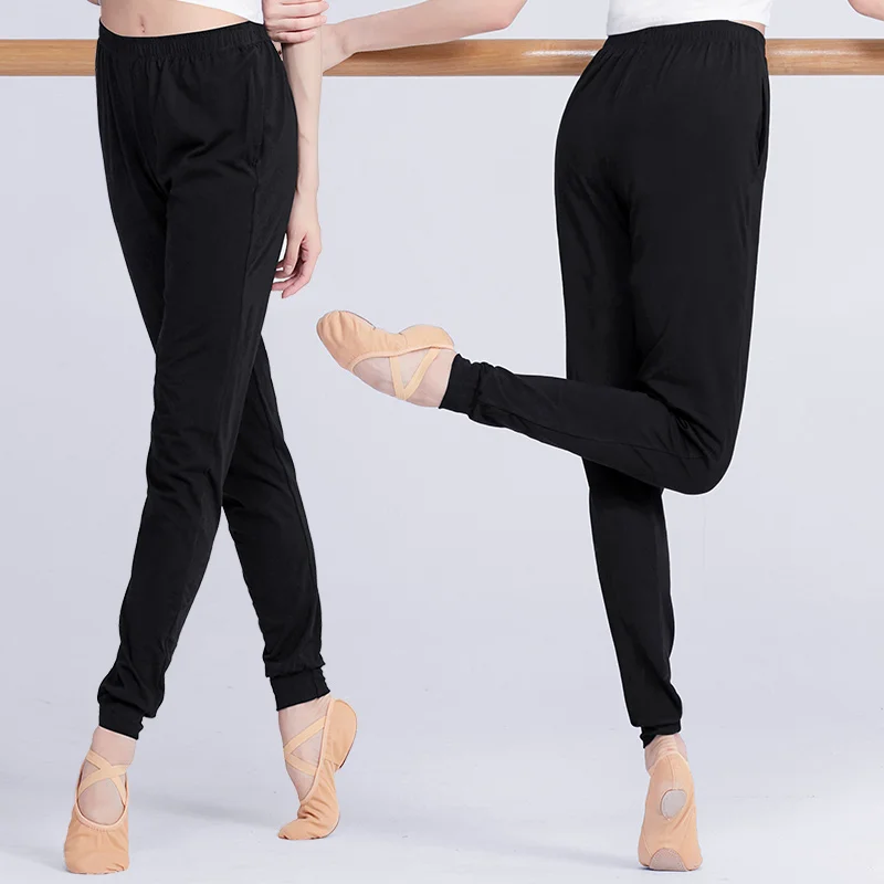 Pantalones de baile negros para mujer, pantalones de Yoga para práctica de Ballet cónicos de pierna ancha para baile, Fitness, deporte