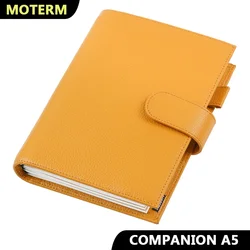 Moterm Begleiter Reise Notebook A5 Größe Journal Echtem Pebbled Korn Rindsleder Organizer mit Zurück Tasche und Leder Streifen