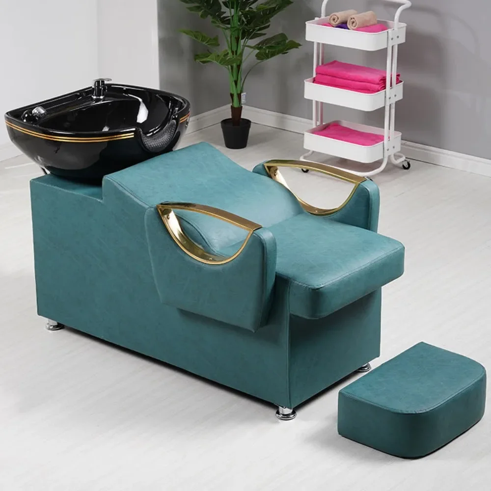 Online celebrity shampoo bed ceramic basin hair salon shampoo lounge chair washbed shampoo bed postage for barber shop.