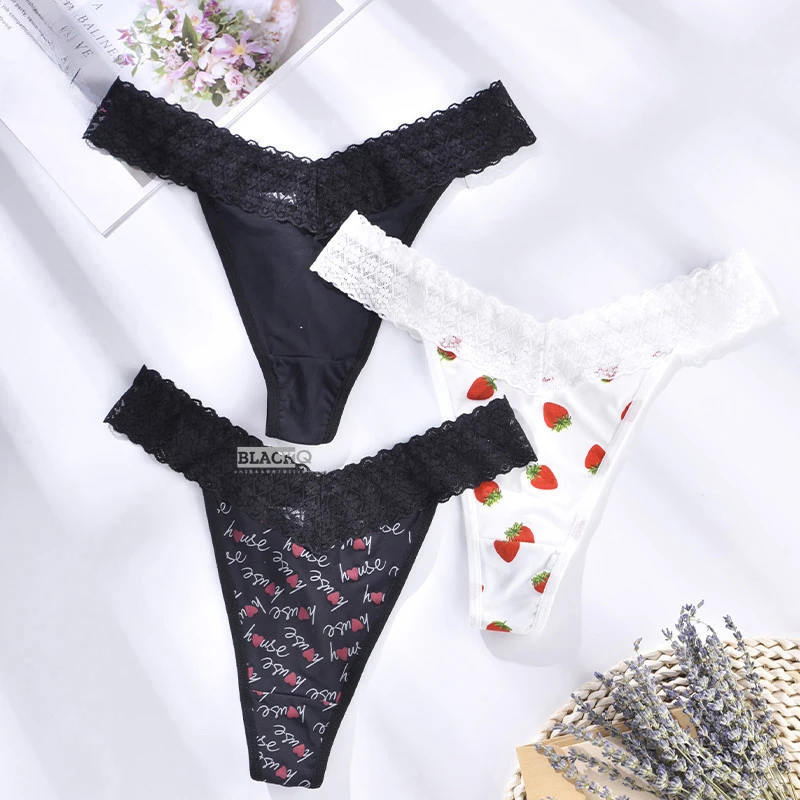 Sexy Women Panties L-4XL Female Underpants Comfortable T-back Strawberry Printing G-String Women Underwear Soft Lingerie