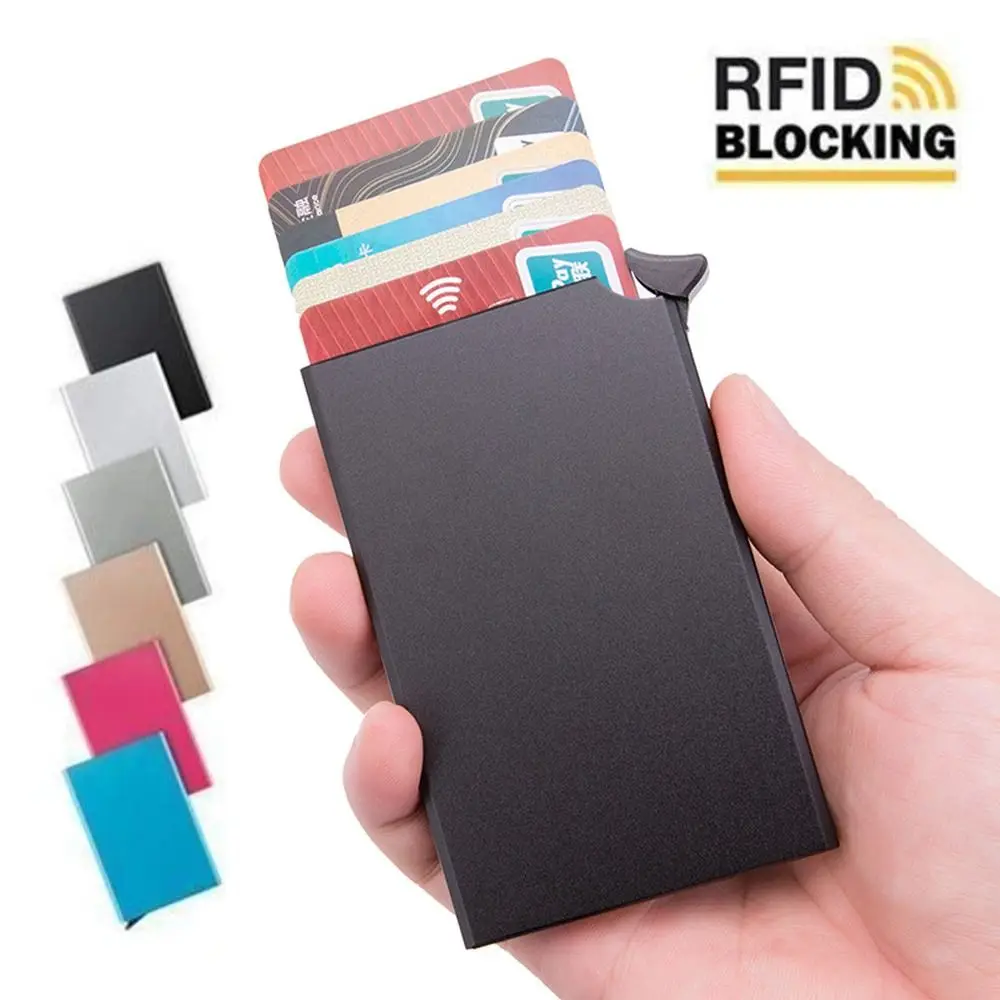 

Aluminum Alloy Credit Card Holder Pop Up Anti-magnetic RFID Card Case Anti-theft Wallet Automatic ID Card Protector Purse