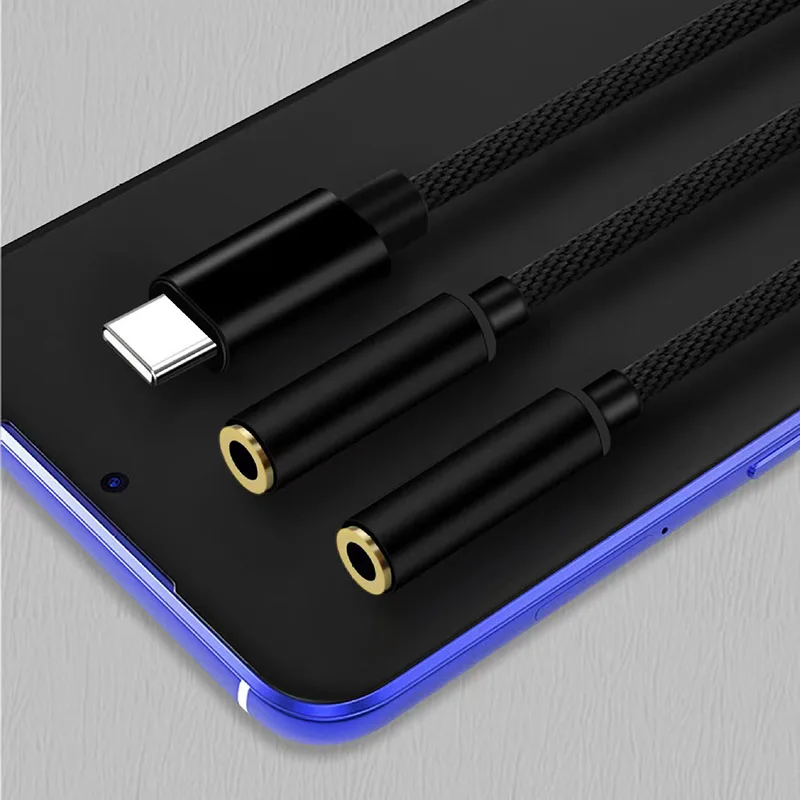 Typ C do podwójnego 3.5mm Jack słuchawki Usb C do 3.5mm Aux podwójne Adapter słuchawek pleciony drut