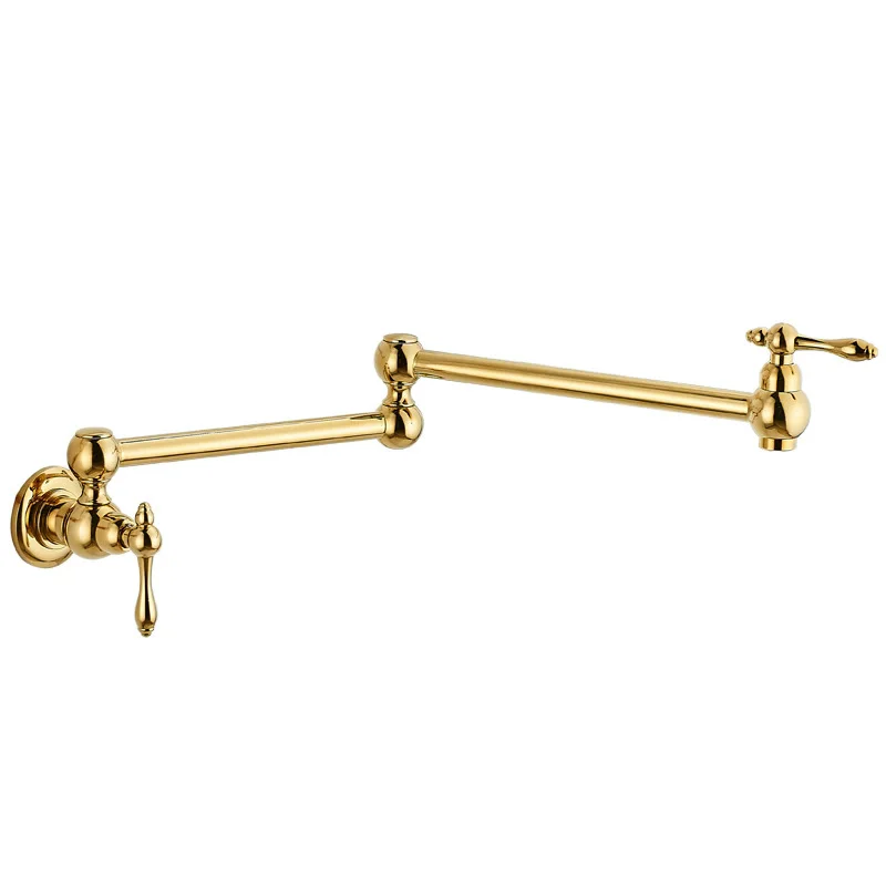 

Смеситель для кухни настенный, с одним холодным водометом, поворотным и складным изливом, матовое золото, латунь, антикварный стиль