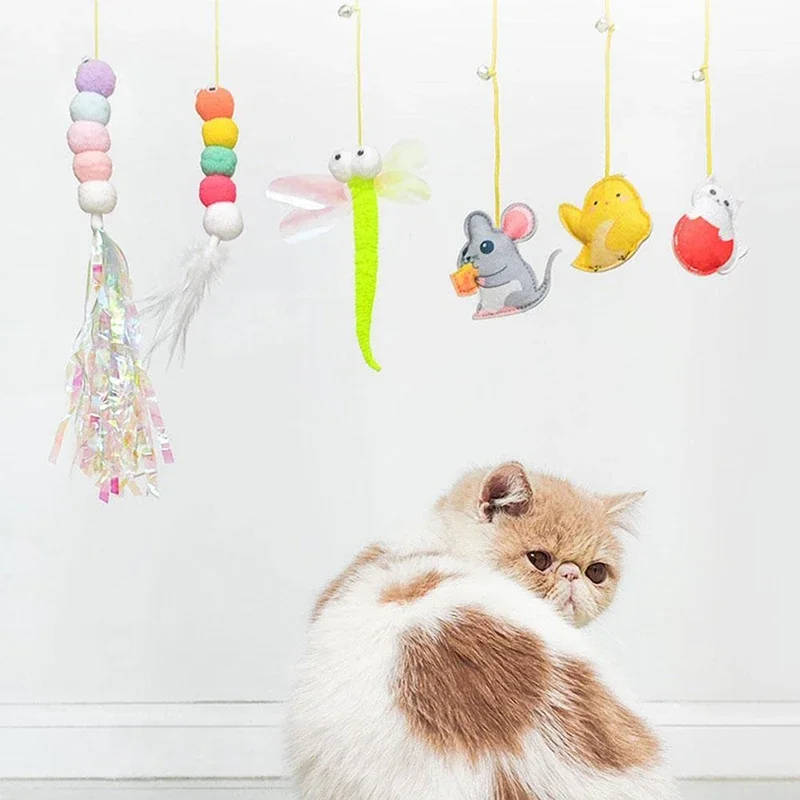 Cat Toy Hang on The Swing Hang on The Door Hang Elastic Feather Toy