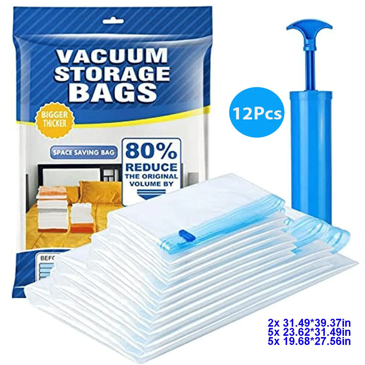 

12 x Jumbo Vacuum Storage Bags Travel Space Saver Garment Seal Clothes Hand Pump