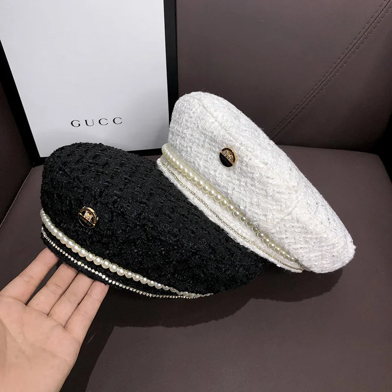 Pearl Beret Children's Wool Woven Newsboy Caps Beret Hat Korean Version of Tide Bud Painter's Hats Gatsby Hats Headwear